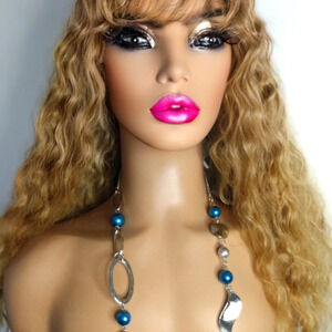 Long Blue Silver Bead Adjustable Necklace Earrings